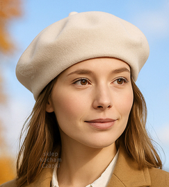 Beret damski zimowy, wełniany, Vineca, beżowy (283), 55-57 cm