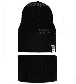 Czapka i komin dla dziewczynki-chłopca, komplet wiosenny-jesienny, czarny, Rafinka,46-50 cm