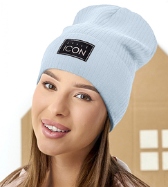 Czapka wiosenna-jesienna damska, z dzianiny w prążek, niebieski jasny, Engera, 54-57 cm