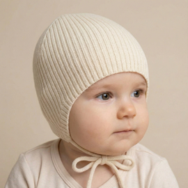 Czapka jesienna/wiosenna dla dziewczynki, dzianina Merino, Rotella, kremowa, 36-42cm