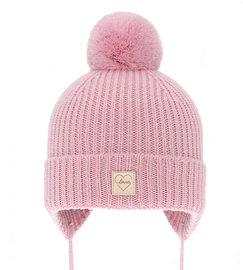 Czapka zimowa dla dziewczynki, 100% wełniana merino, podszewka merino, Vahana, jasnoróżowa, 44-47 cm