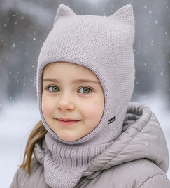 Kominiarka dla dziewczynki, wełna merino 100%, KiTTINA, szary, 50-53 cm