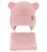 Czapka zimowa i szalik dla dziewczynki, Eliea, różowy pudrowy, 46-48 cm