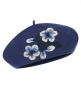 Beret damski zimowy,  wełniany z aplikacją,  Giliana, niebieski, 56-58 cm