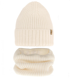 Czapka i komin merino, polar, Semalia, kremowy, 48-50 cm