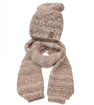  Czapka z polarem i szalik, komplet zimowy, Gisele, beżowy melanż, 55-57 cm