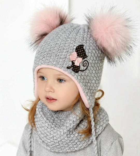 Czapka z dwoma pomponami i komin zimowy dla dziewczynki, Sletta, rozm. 49-52cm