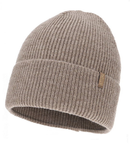 Czapka damska z wełną merino, Hattoe, ciemno beżowa, 55-58 cm