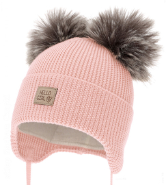 Czapka niemowlęca na zimę dla dziewczynki, 100% merino, Doriana, różowa (03), 38-40 cm