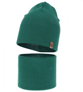 Czapka i komin dla chłopca, jesienny/wiosenny komplet, 100% wełna merino, Chiris, zielony (06), 52-54 cm