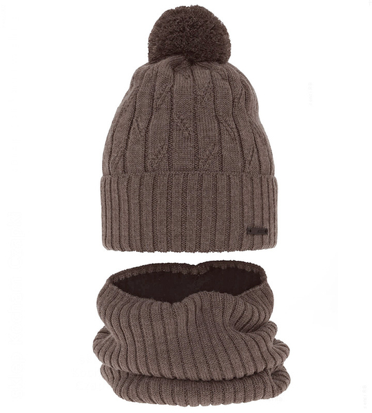 Czapka i komin merino dla chłopca, polar, Latero, brązowy (09), 55-58 cm