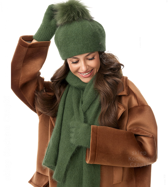 Beret damski zimowy, angora, Dimmis, zielony, 56-60 cm
