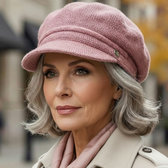 Kaszkiet damski, czapka z daszkiem na zimę, Dafne, róż jasny, rozm. 56-58 cm