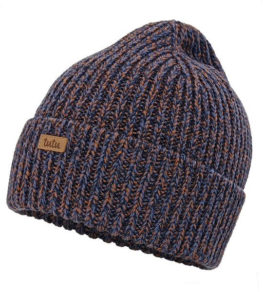 Czapka zimowa z wełny merino, Nisiria, granat + pomarańcz, 56-60 cm