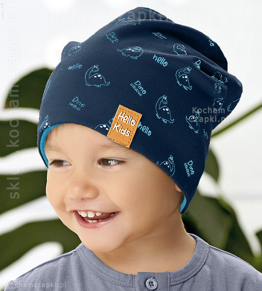 Dwustronna czapka z dinozaurami, dla chłopca, Dinosaurus Kids rozm. 48-50 cm
