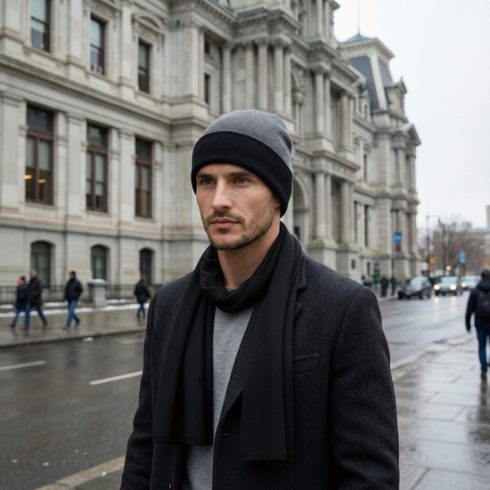 Zestaw: Czapka i szalik męski z 100% wełny merino 100%, 56-59 cm