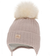 Czapka niemowlęca na zimę dla dziewczynki, merino, Sabma, bezowy (04) , 38-40 cm