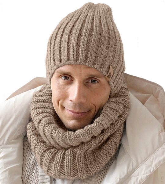 Czapka i komin zimowy męski, Jobrin,  2w1, beżowy (2), 56-62 cm