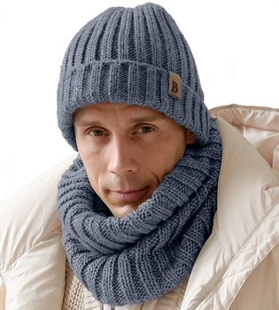 Czapka i komin zimowy komplet męski, Jobrin, 2w1, niebieski chabrowy , 55-58 cm