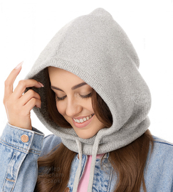 Kominiarka damska, kaptur zimowy wełniany, Ruanna, szara, 55-60 cm