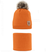 Czapka i komin, komplet na łagodną zimę / jesień Apolio, pomarańczowy, 48-50cm