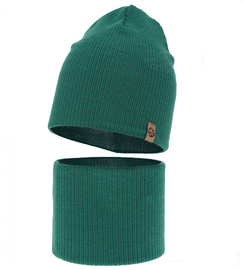 Czapka i komin dla chłopca, jesienny/wiosenny komplet, 100% wełna merino, Chiris, zielony (06), 52-54 cm