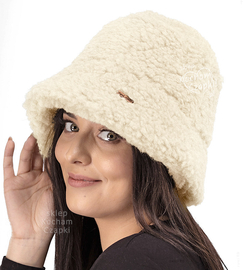 Czapka z wełny Merynos, gruba, Erwisha, kremowa, 55-57 cm