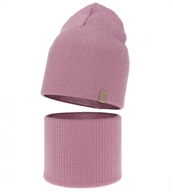 Czapka i komin dla dziewczynki, jesienny/wiosenny komplet, 100% wełny merino, Croana, wrzosowy, 48-50 cm