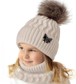 Czapka i komin dla dziewczynki, komplet zimowy, Eilhart, jasny beżowy, 48-50 cm