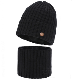 Czapka i komin z wełny merino 100%, komplet zimowy, Navira,  czarny , 54-56 cm