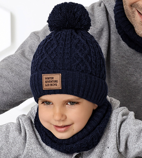 Czapka zimowa z pomponem i komin, dla chłopca  Anaton Junior, rozm. 48-52 cm