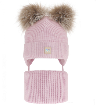  Czapka i komin dla dziewczynki, komplet zimowy,  Arrika, liliowy róż, 50-52 cm