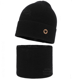 Czapka i komin dla dziewczynki, jesienny/wiosenny komplet wełniany, 100% merino, Corrie, czarny, 48-50 cm