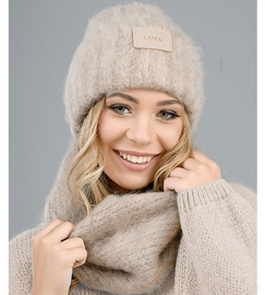 Czapka i komin damski, zimowy komplet, Holly, beżowy, 55-57 cm