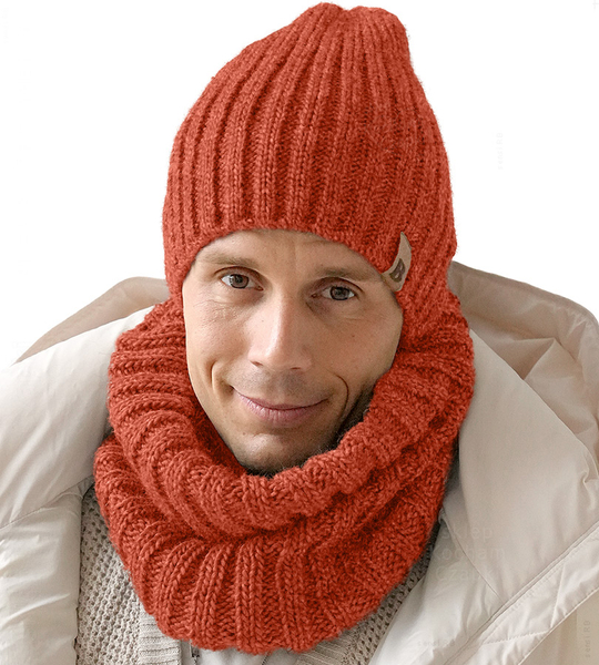 Czapka i komin zimowy męski, Jobrin, 2w1, pomarańczowy, 56-62 cm