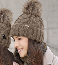 Czapka i komin zimowy, komplet damski, Vitona, beżowy melanż, 56-58 cm