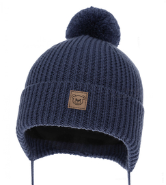 Czapka zimowa dla chłopca, 100% wełniana merino, podszewka merino, Fotik, granatowy, 40-43 cm