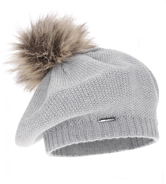  Beret damski, zimowy, z wełną merino, Nobbie, szary, 55-58 cm
