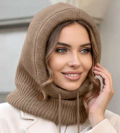 Komin z kapturem damski, balaclava, kominiarka damska, Gaurina, beżowy, uniwersalny