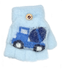 Rękawiczki dla chłopca, 2w1, mitenki z guzikiem, ocieplane, niebieski jasny, 2-4 lat