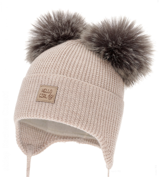 Czapka niemowlęca na zimę dla dziewczynki, 100% merino, Doriana, beżowe, 38-40 cm