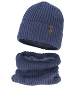 Czapka i komin dla chłopca, z wełną merino, Locton, niebieski (07), 53-56 cm