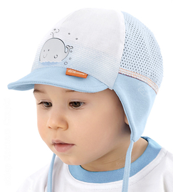 Czapka niemowlęca na lato, dla chłopczyka,  Balene, niebieska,  35-37cm