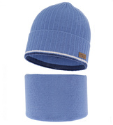 Czapka i komin dla chłopca, komplet jesienny/wiosenny, Noldon, niebieski, 50-52 cm