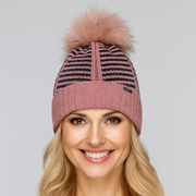 Zimowa czapka damska, żakardowa, Gelna, jodełkowy wzór, różowa, 56-58 cm