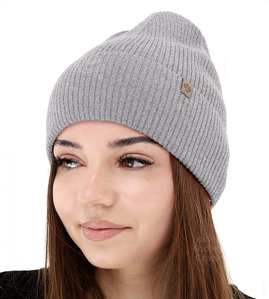 Czapka jesienna, damska, wełna merino z kaszmirem, Nalieta, szara, 54-57 cm