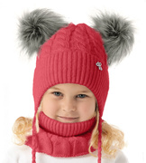 Czapka i komin dla dziewczynki, komplet zimowy, Lussy, malinowy róż, 50-52 cm