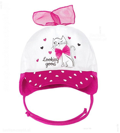 Czapka na lato dla dziewczynki, wiązna z kokardką i kotkiem, Looking Good, rozm. 44-46 cm