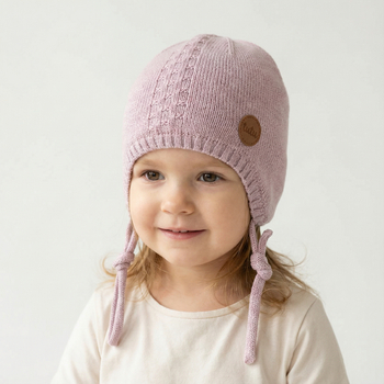 Czapka jesienna/wiosenna dla dziewczynki, dzianina Merino, Lissana, wrzosowa, 42-46 cm