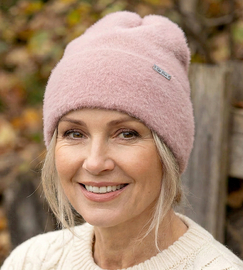 Czapka damska, alpaka syntetyczna, Nura, różowa, rozm. 54-57 cm